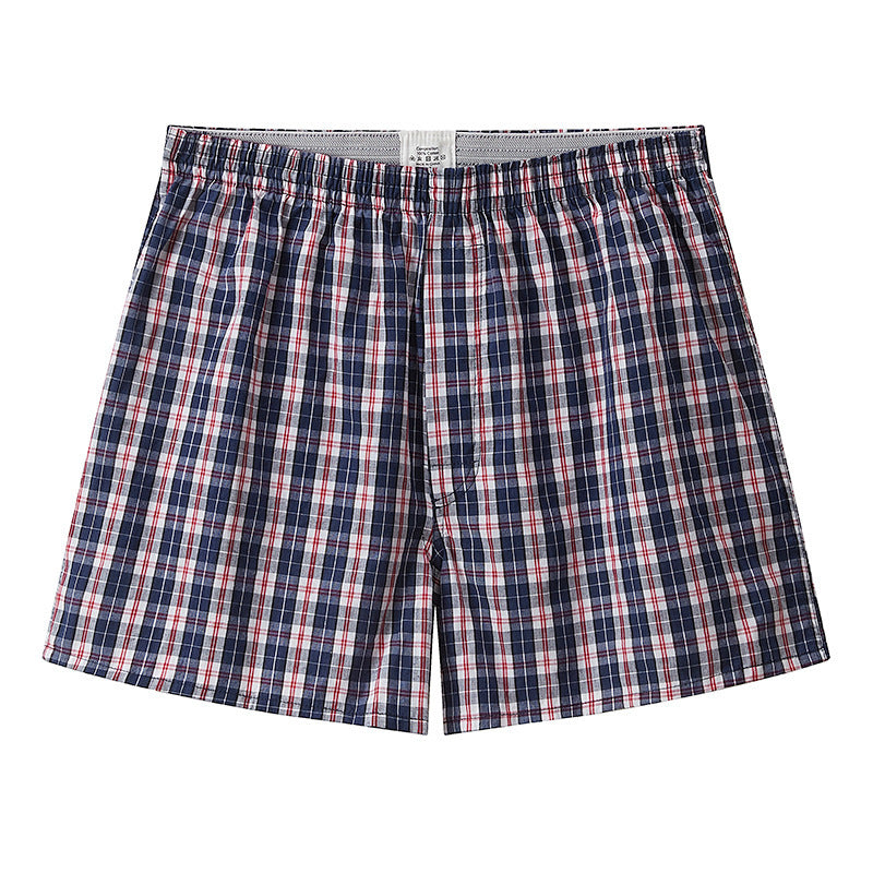 Woven Cotton Plaid Printed Loose Men's Underwear