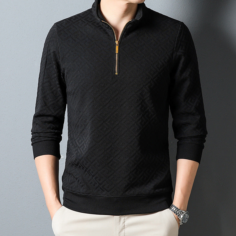 Long Sleeve T-shirt Zipper And Lapel Casual Stand Collar Bottoming Shirt Men's Clothing